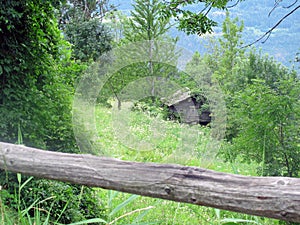 Shelter in the Swiss Alps. Alpine cottage, chalet.