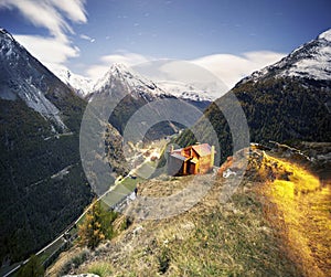 Shelter of tourists climbers in the Alps