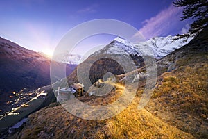 Shelter of tourists climbers in the Alps