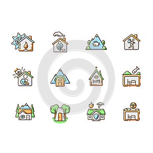Shelters types RGB color icons set