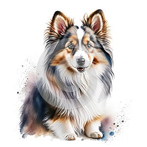 Sheltie dog. Hand drawn watercolor illustration isolated on white background Generative AI animal ai