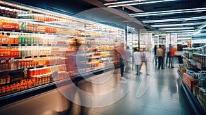 shelves blurred grocery store interior