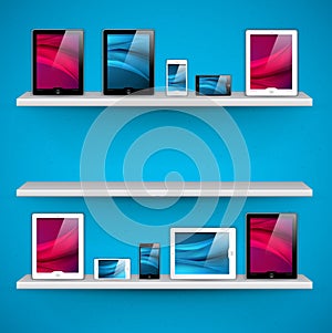 Shelves with devices - vector