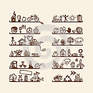 Shelves with ecology icons for yuor design