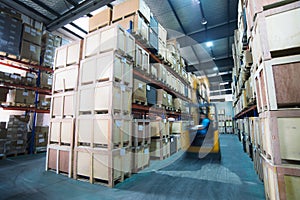 Shelves in a factory warehouse