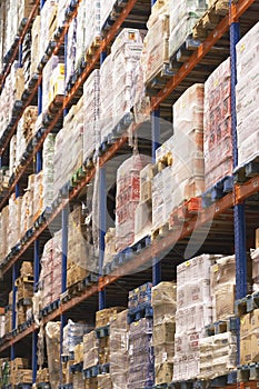 Shelves Full Of Merchandise In Warehouse