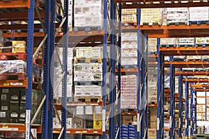 Shelves Full Of Merchandise In Warehouse photo