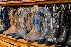 Shelves full of new cowboy boots.