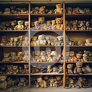 Shelves Full of Old Forgotten Stuffed Teddy Bears