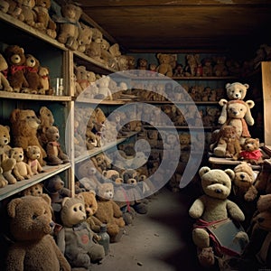 Shelves Full of Old Forgotten Stuffed Teddy Bears