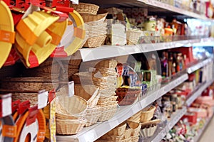Shelves with goods in store