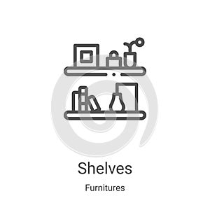 shelves icon vector from furnitures collection. Thin line shelves outline icon vector illustration. Linear symbol for use on web