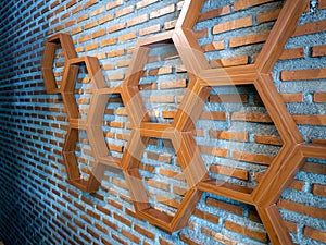 Shelves made of hexagonal wood on wall