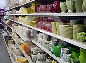 Shelves with pots, garden store