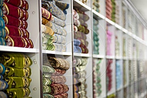 Shelves with rugs