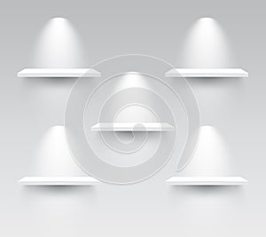 Shelves with spotlight vector illustrations