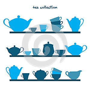 Shelves with tea pots and tea cups