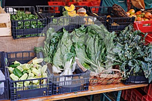 Shelves of a Typical Italian Fruit and Vegetable Stand with Vegetables for Sale