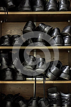 Shelves with worn footwear