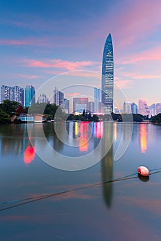 Shenzhen, China City Skyline at Twilight