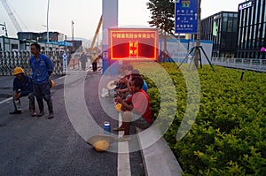 Shenzhen, China: work of workers in the qianhai free trade area