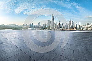 Shenzhen city skyline and square floor background