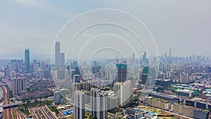 Shenzhen City at Sunny Day. Luohu and Futian District. Guangdong, China. Aerial View