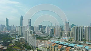 Shenzhen City at Sunny Day. Luohu and Futian Urban District. Guangdong, China. Aerial View