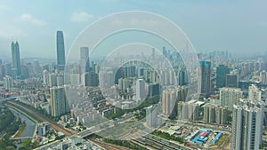 Shenzhen City at Sunny Day. Residential Neighborhood. Guangdong, China. Aerial View