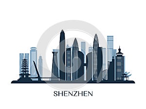 Shenzhen skyline, monochrome silhouette. photo