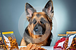 Dog guards proud food and dog treats photo