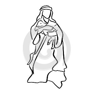 Shepherd holding a sheep in nativity scene vector illustration s