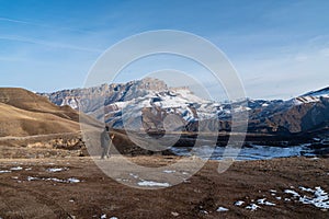 Shepherd in the mountains of Kabardino-Balkaria, an old man