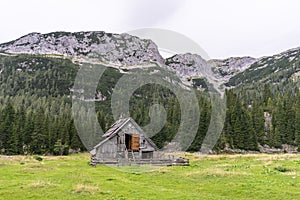 Shepherd`s huts at Bohinj pasture plateaus.