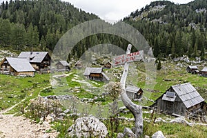 Shepherd`s huts at Bohinj pasture plateaus.