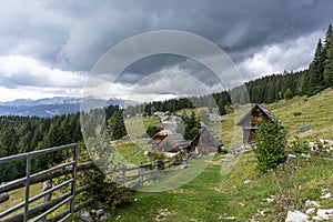 Shepherd`s huts at Bohinj pasture plateaus.