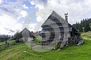 Shepherd`s huts at Bohinj pasture plateaus.