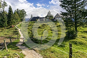 Shepherd`s huts at Bohinj pasture plateaus.