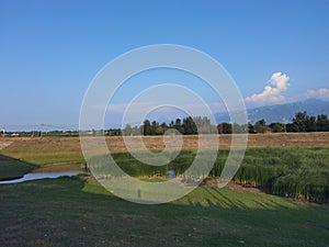 shepherd Scenery of Weihe River embankment and dam in rural rural areas of Shaanxi