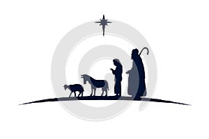 Shepherds and animals black silhouette nativity scene