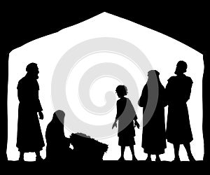The shepherds came to bow to the newborn baby Jesus. Vector drawing