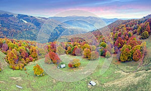 Shepherds` houses in the autumn mountains