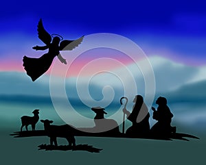 Shepherds silhouette , angels