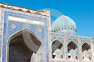 Sher-Dor Madrasa at Registan in Samarkand, Uzbekistan. It is part of the World Heritage Site.