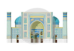 Sher Dor Madrasah, Registan Samarkand, Uzbekistan. Isolated on white background vector illustration photo