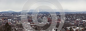 Sherbrooke city in Quebec, Canada. Small city landscape panoramic view downtown winter cityscape mountain