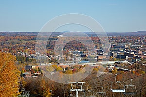 Sherbrooke qc Canada Mont-Bellevue chair lift mountain autumn small town cityscape french Quebec Eastern Townships region