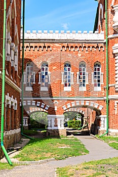 Sheremetev castle palace and park ensemble in the village of Yurino on the bank of the Volga, combination of different