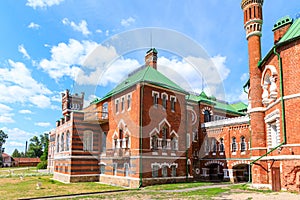 Sheremetev castle palace and park ensemble in the village of Yurino on the bank of the Volga, combination of different