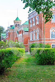 Sheremetev castle palace and park ensemble in the village of Yurino on the bank of the Volga, combination of different